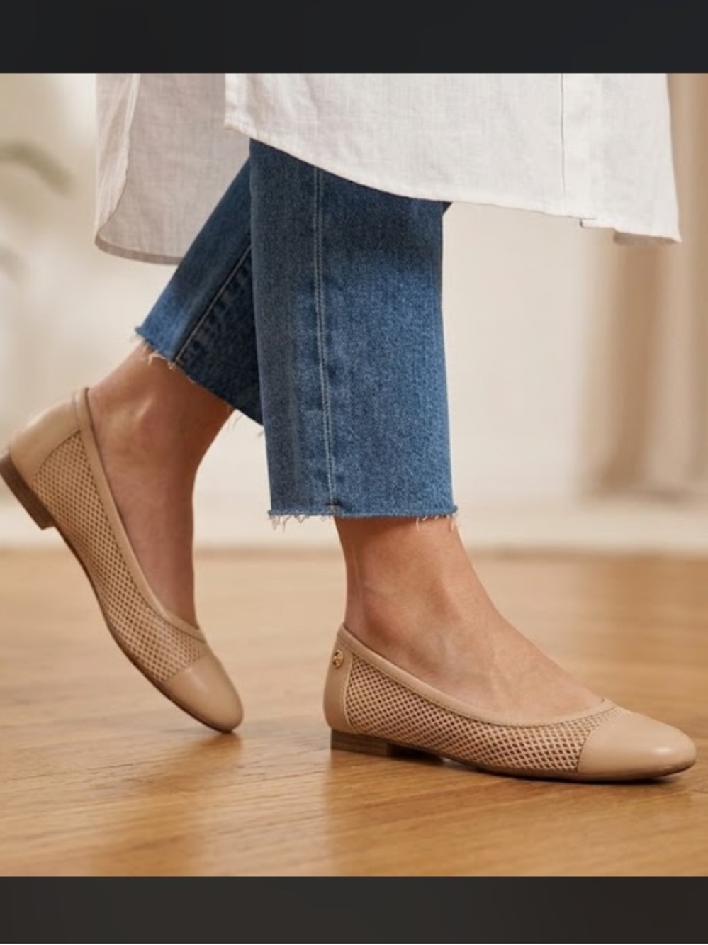 Michael Kors Beige Perforated Leather Ballet Flats